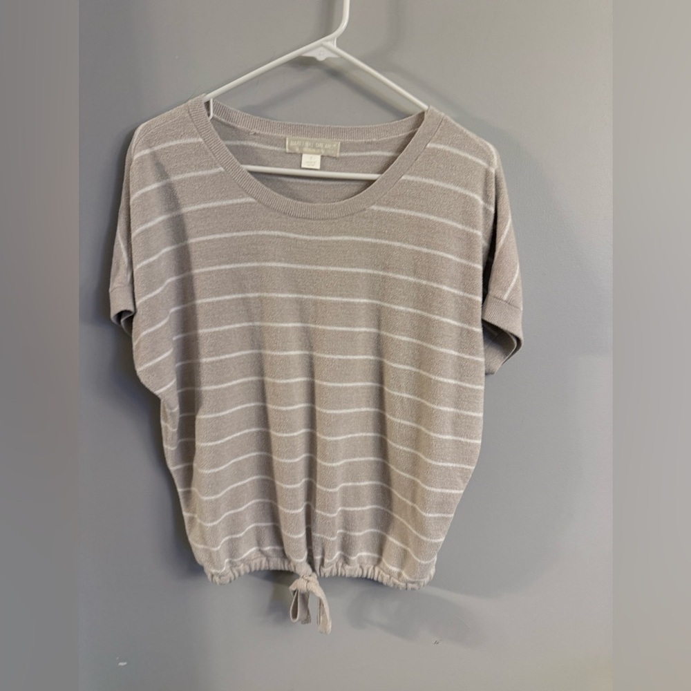 Barefoot Dreams CozyChic Ultra Lite Striped Short Sleeve Tie Hem Top Size S